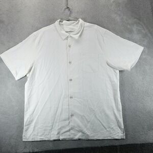 Tommy Bahama Camp Shirt Mens 2XL Cream Silk Coolmax Short Sleeve Button Front